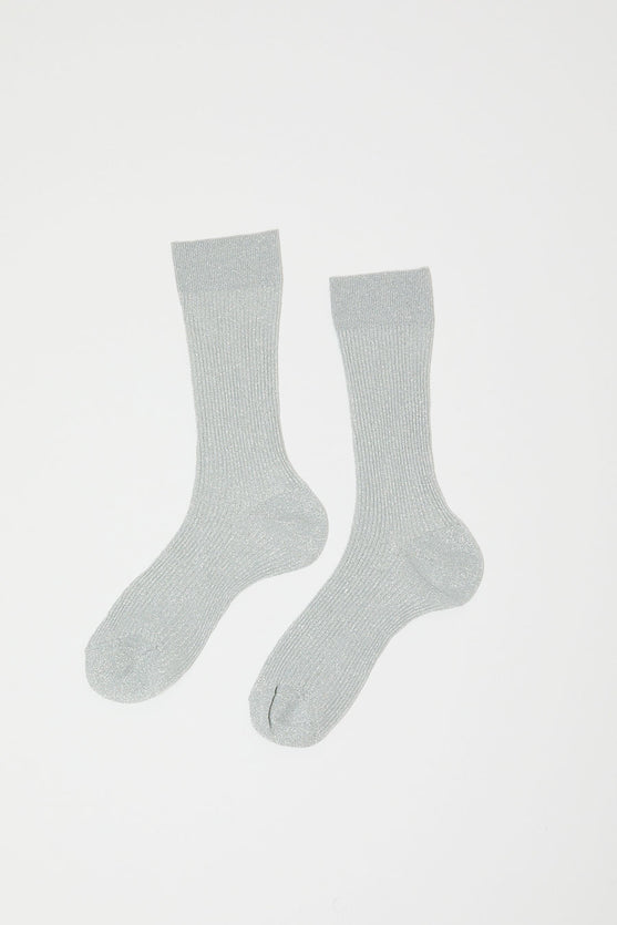 Maria La Rosa Ribbed Lurex Socks in Silver