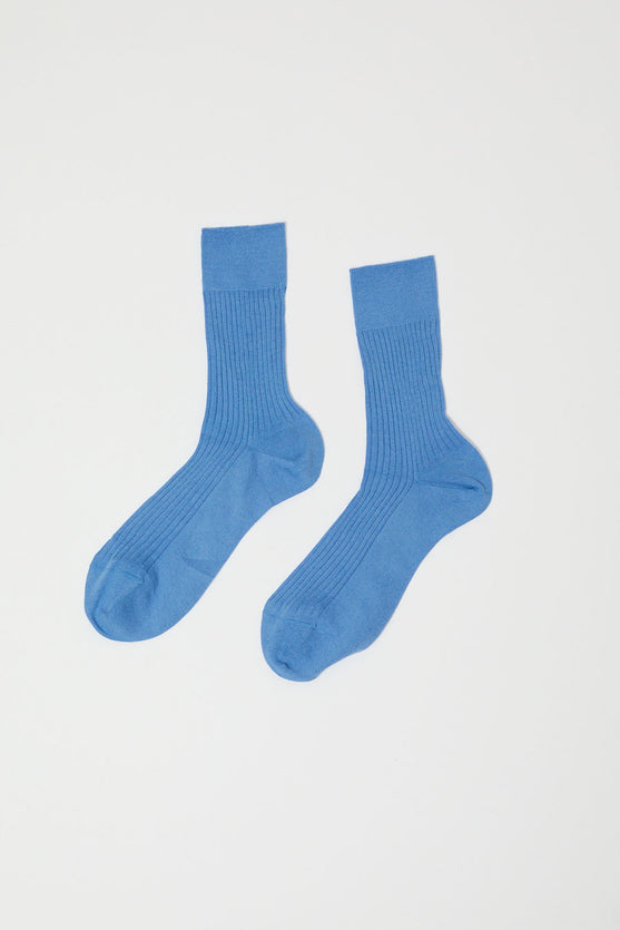 Maria La Rosa Ribbed Mid Calf Bio Cotton Socks in Blu Reale