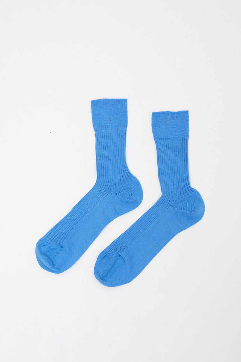 Maria La Rosa Ribbed Mid Calf Bio Cotton Socks in Blu Reale