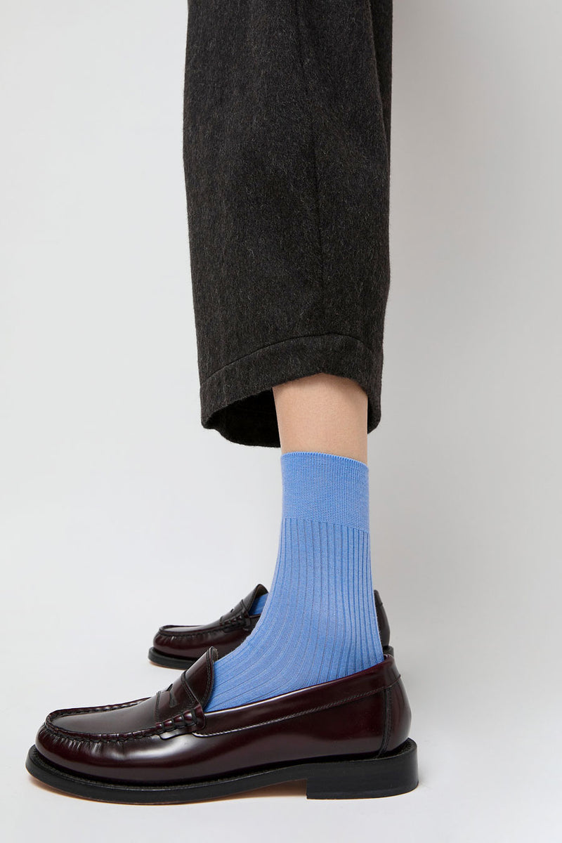 Maria La Rosa Ribbed Mid Calf Bio Cotton Socks in Blu Reale