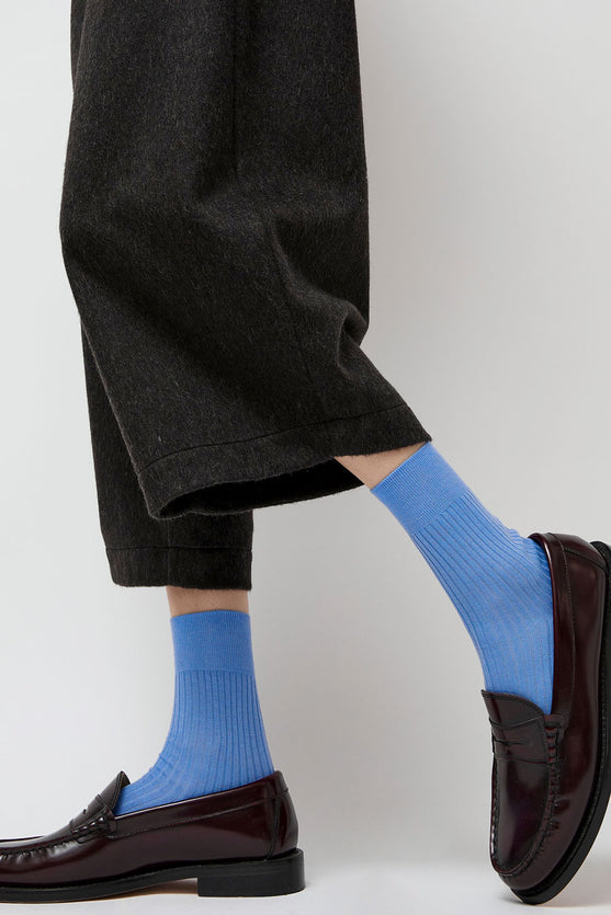 Maria La Rosa Ribbed Mid Calf Bio Cotton Socks in Blu Reale