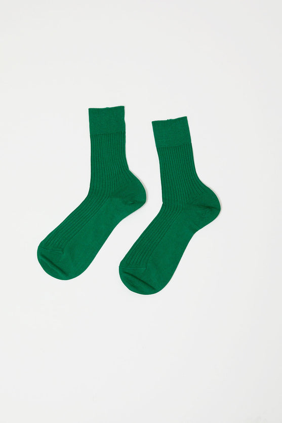 Maria La Rosa Ribbed Mid Calf Bio Cotton Socks in Clover Green