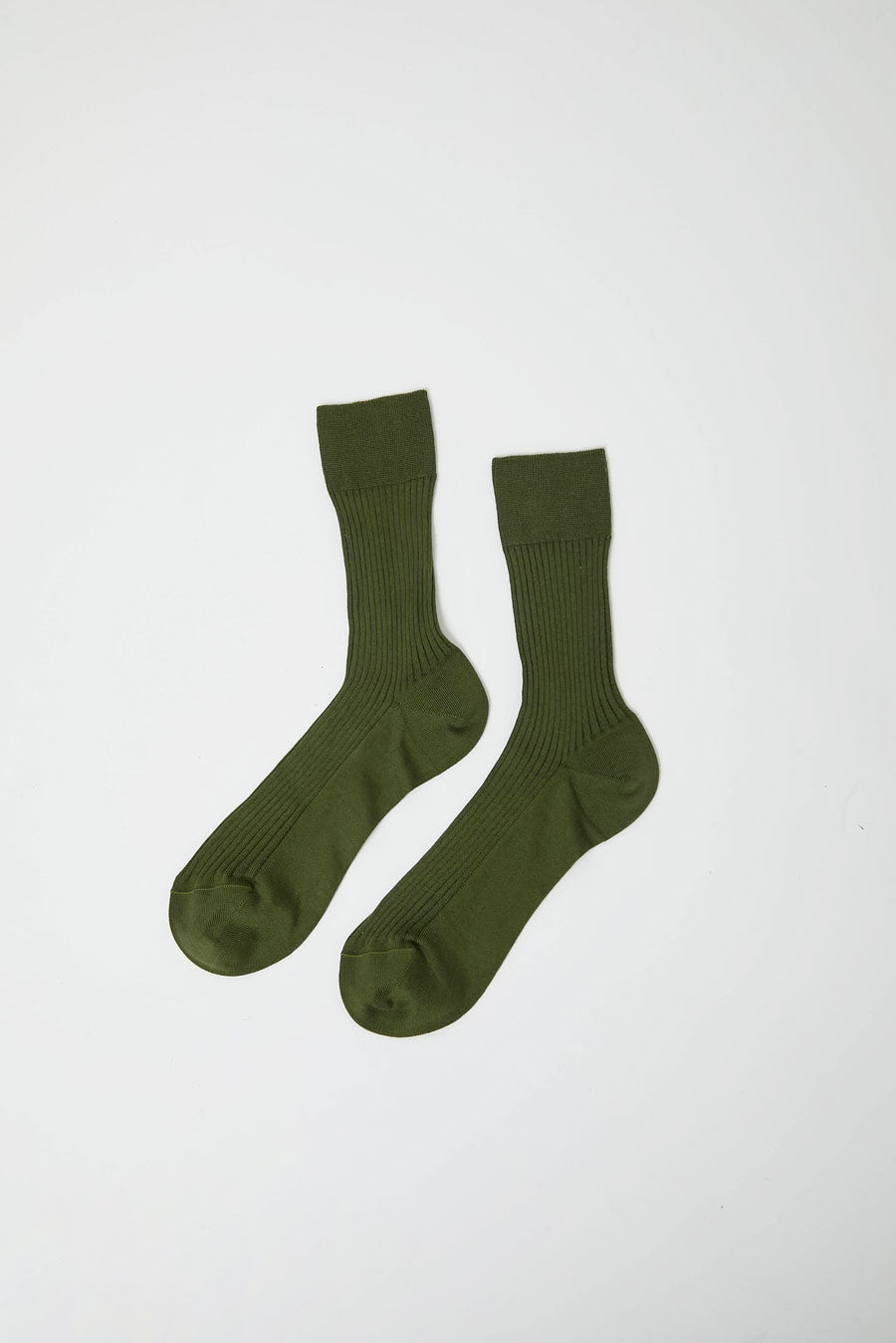 Maria La Rosa Ribbed Mid Calf Bio Cotton Socks in Khaki