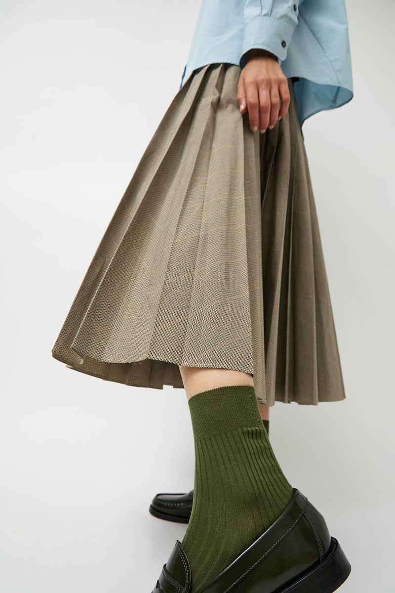 Maria La Rosa Ribbed Mid Calf Bio Cotton Socks in Khaki