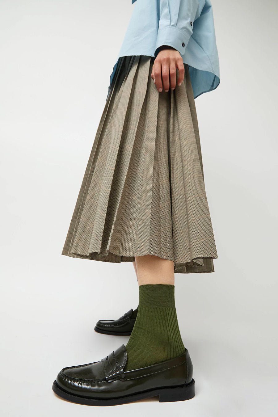 Maria La Rosa Ribbed Mid Calf Bio Cotton Socks in Khaki