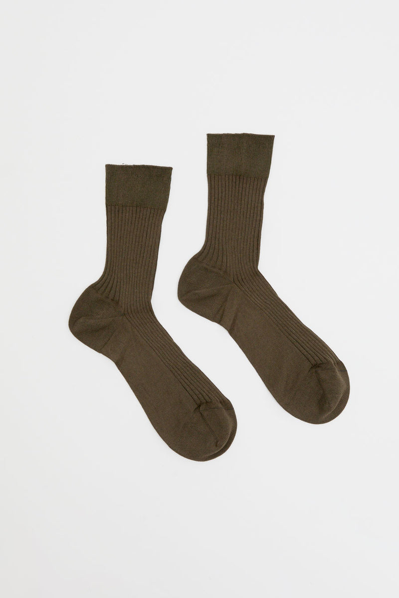 Maria La Rosa Ribbed Mid Calf Bio Cotton Socks in Military