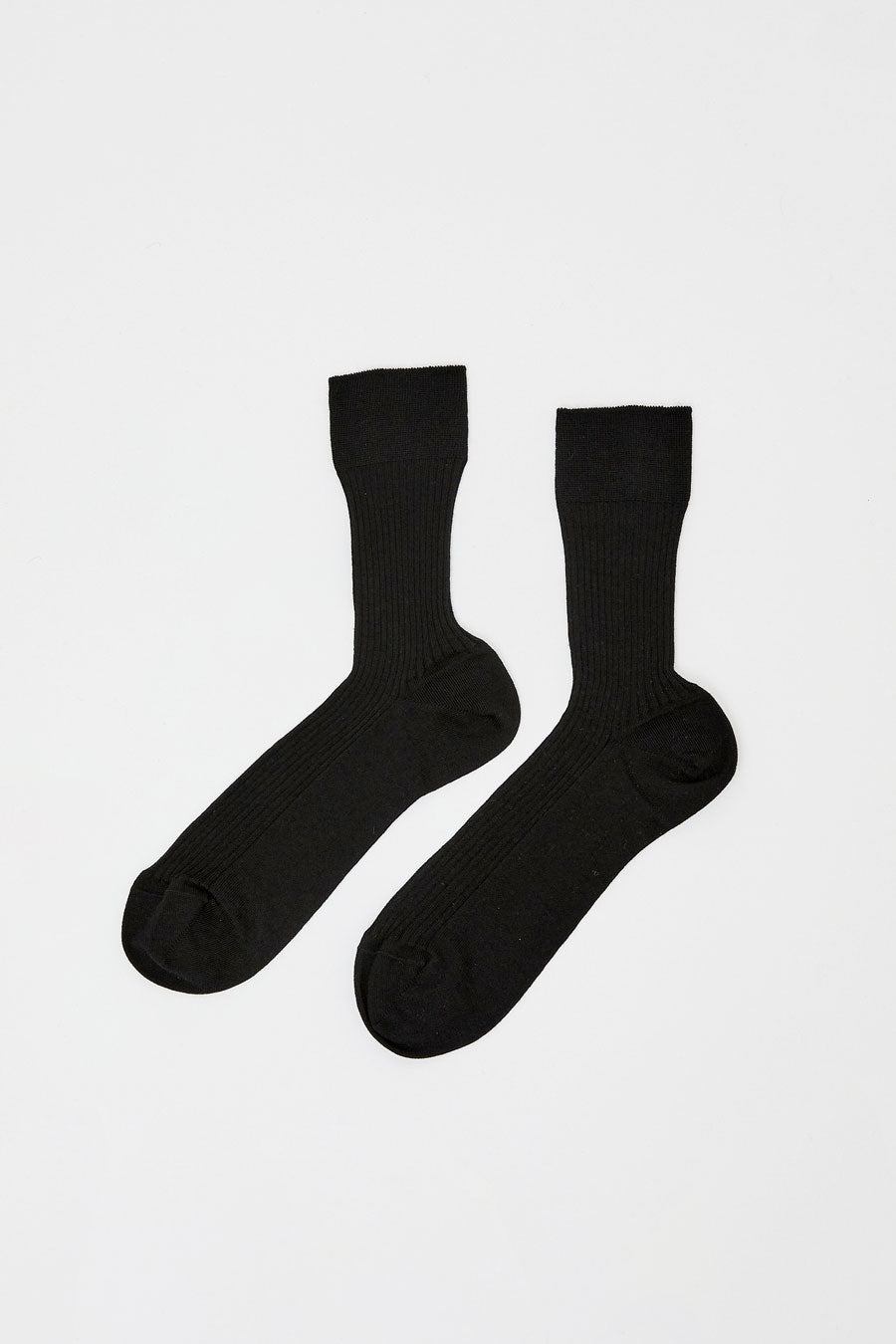 Maria La Rosa Ribbed Mid Calf Bio Cotton Socks in Nero