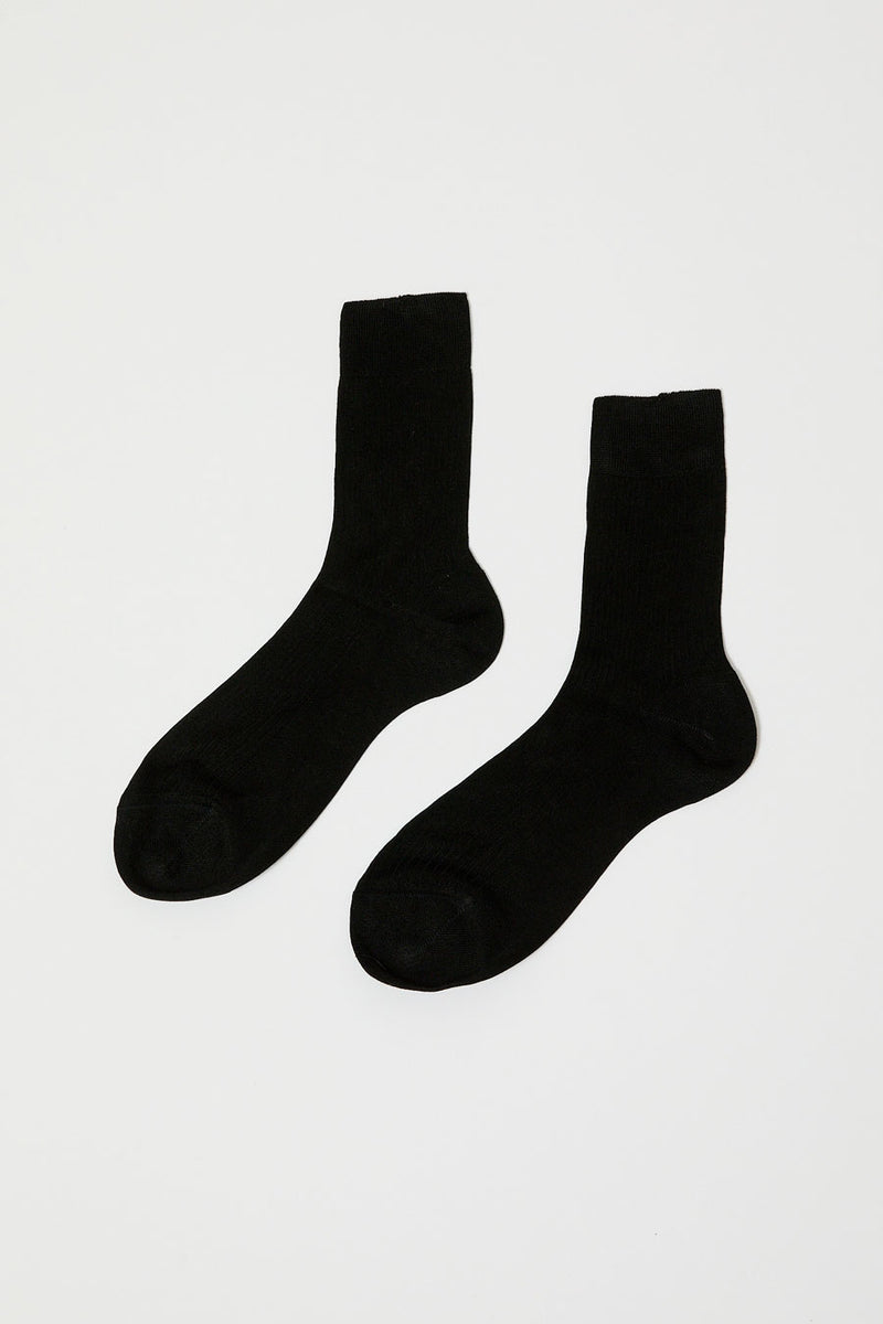 Maria La Rosa Ribbed Mid Calf Bio Cotton Socks in Nero