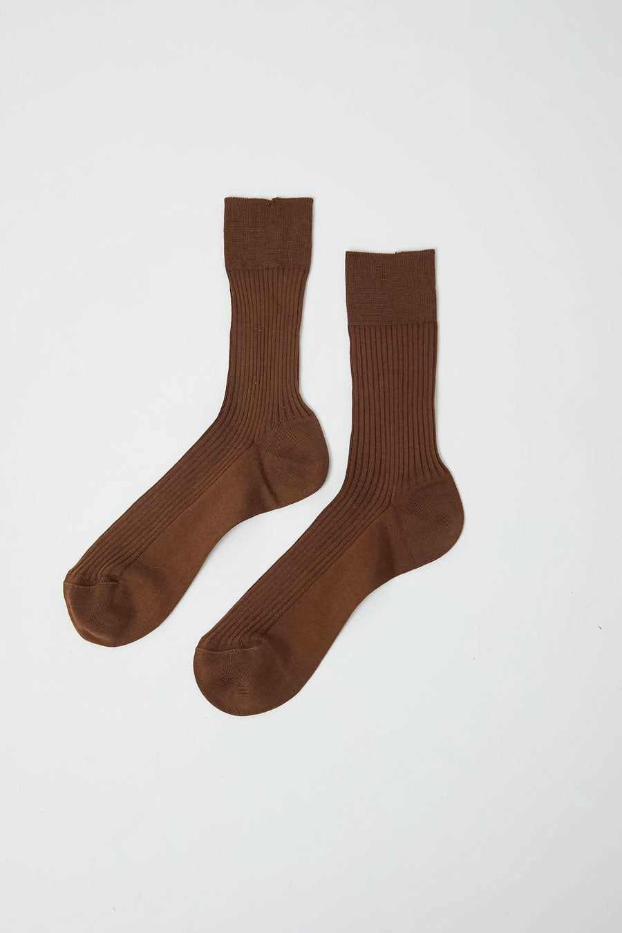 Maria La Rosa Ribbed Mid Calf Bio Cotton Socks in Nocciola