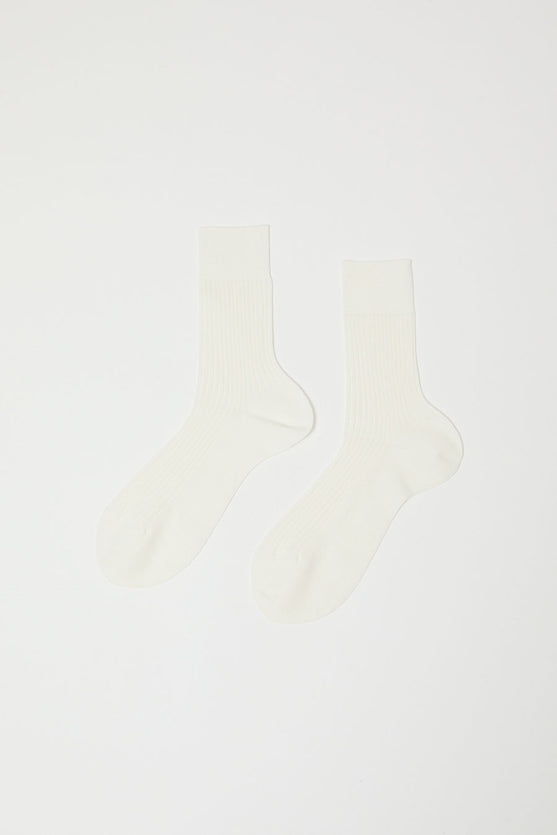 Maria La Rosa Ribbed Mid Calf Bio Cotton Socks in Off White