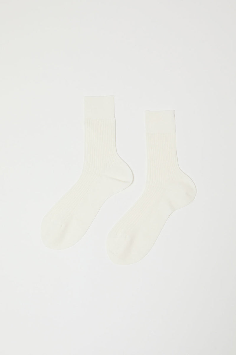 Maria La Rosa Ribbed Mid Calf Bio Cotton Socks in Off White