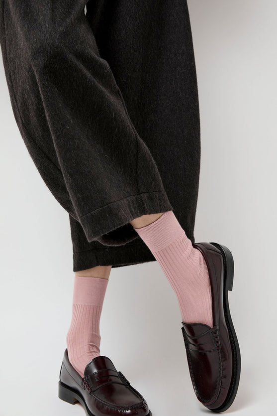 Maria La Rosa Ribbed Mid Calf Bio Cotton Socks in Pale Pink