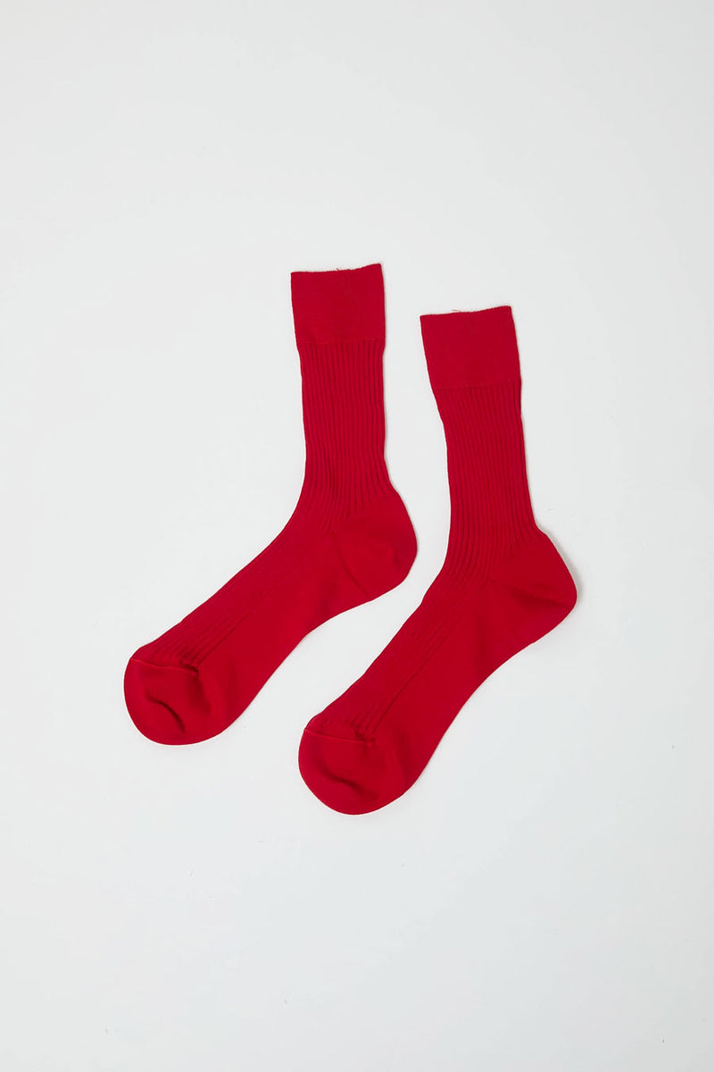 Maria La Rosa Ribbed Mid Calf Bio Cotton Socks in Red