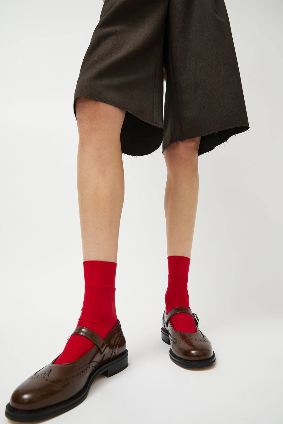 Maria La Rosa Ribbed Mid Calf Bio Cotton Socks in Red