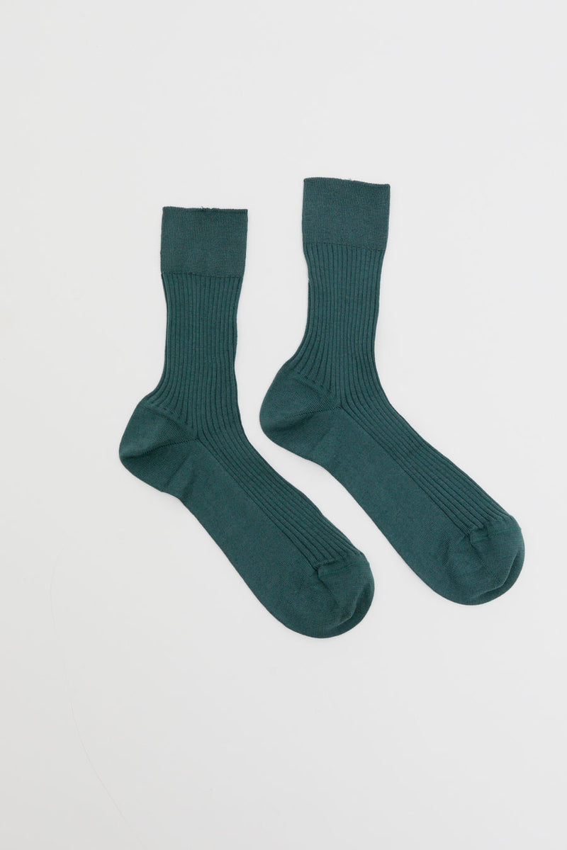 Maria La Rosa Ribbed Mid Calf Bio Cotton Socks in Rosemary