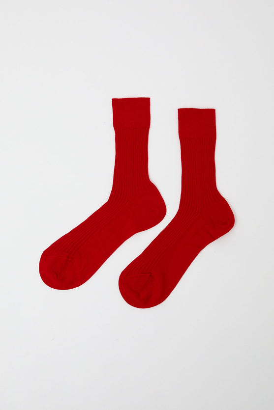 Maria La Rosa Ribbed Mid Calf Bio Cotton Socks in Rosso Lacca