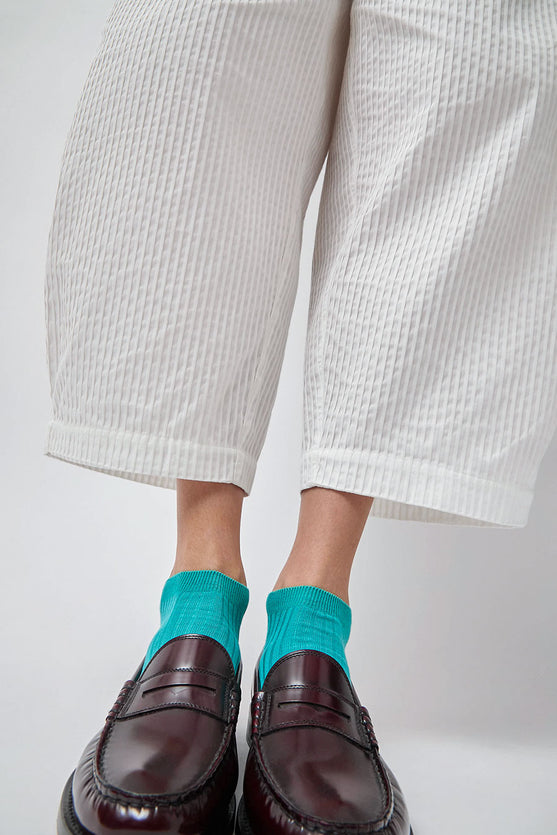 Maria La Rosa Ribbed Short Bio Cotton Socks in Turquoise