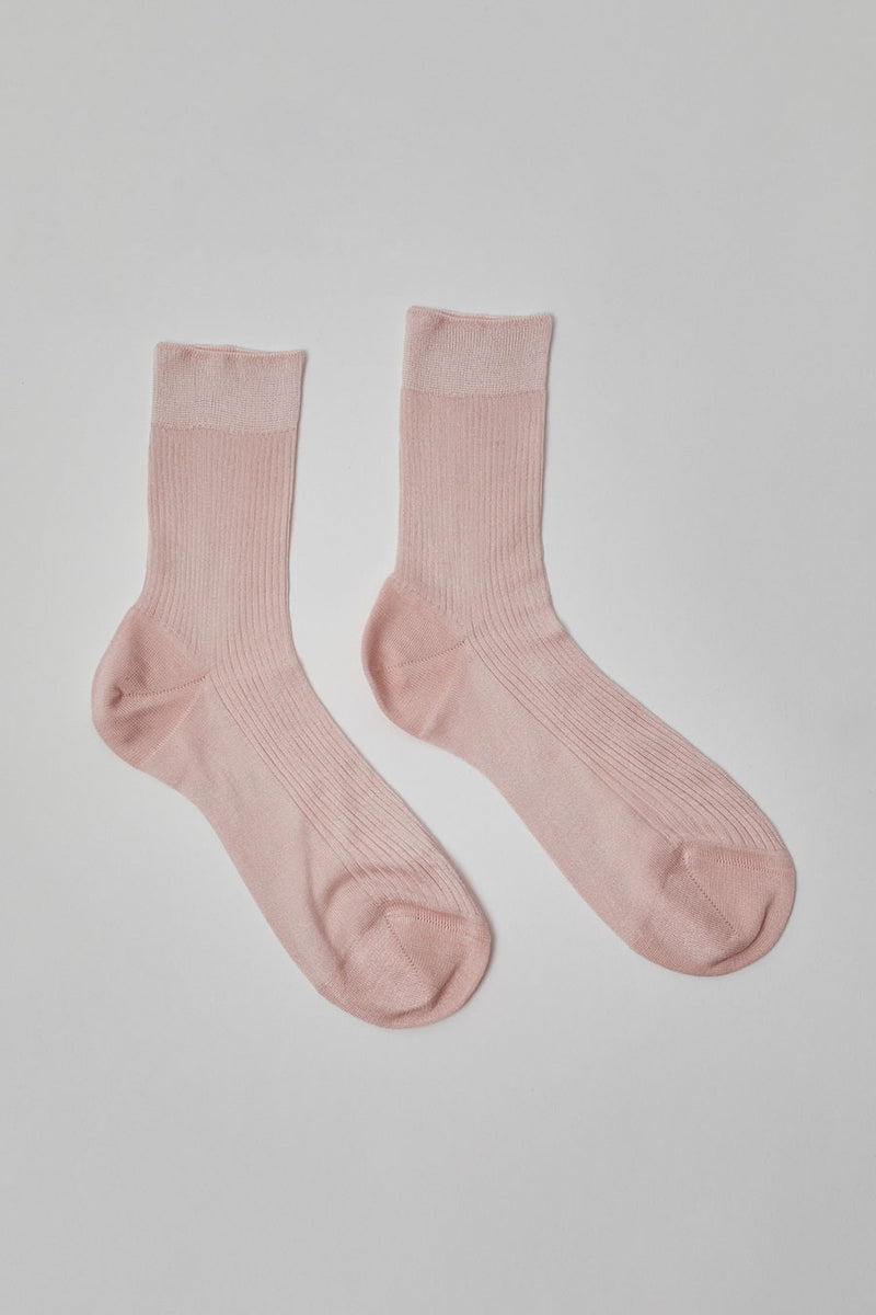 Maria La Rosa Ribbed Silk Ankle Socks in Rosa Baby