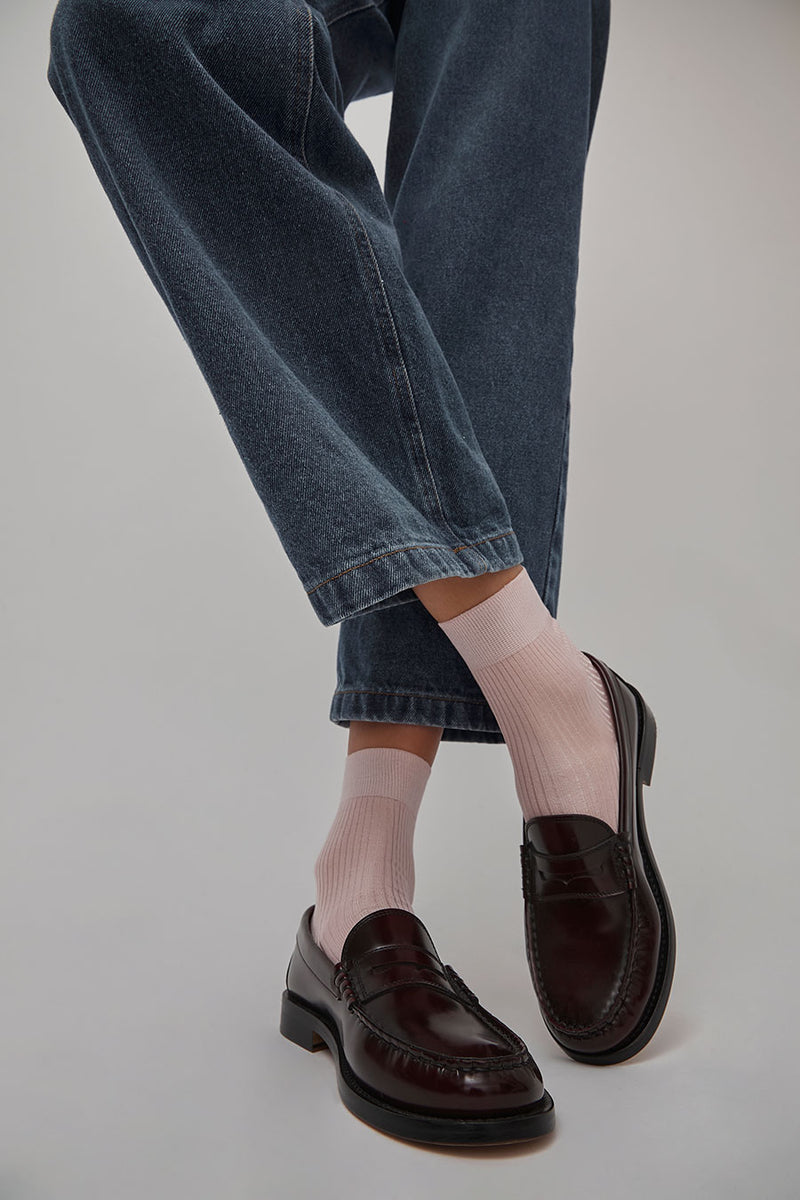 Maria La Rosa Ribbed Silk Ankle Socks in Rosa Baby
