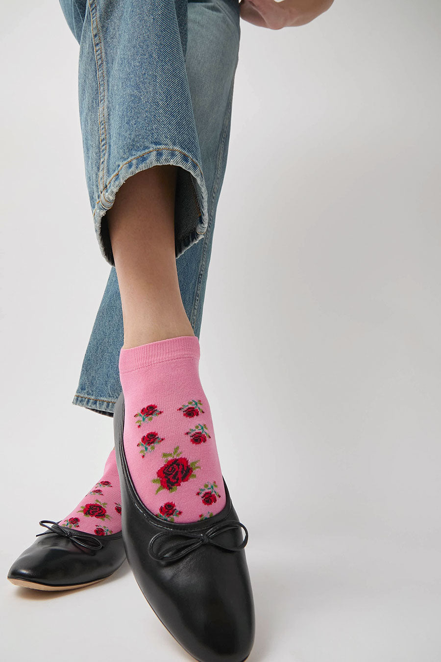 Maria La Rosa Rose Sneaker Socks in Pink and Red Rose