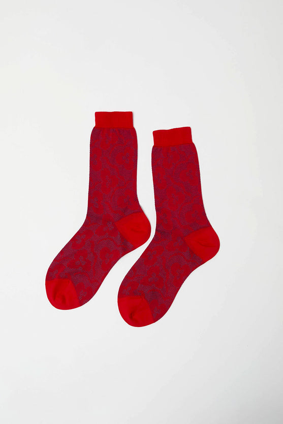 Maria La Rosa Floral Jacquard Mid Calf Socks in Red