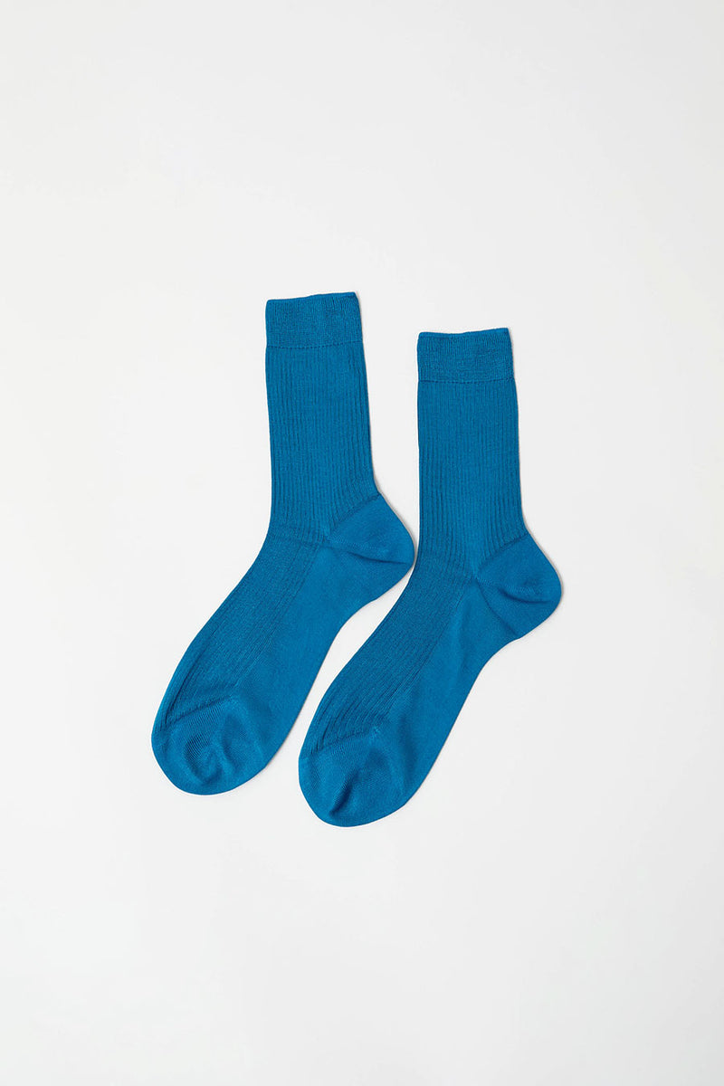 Maria La Rosa Silk Ribbed Ankle Socks in Ceruleo