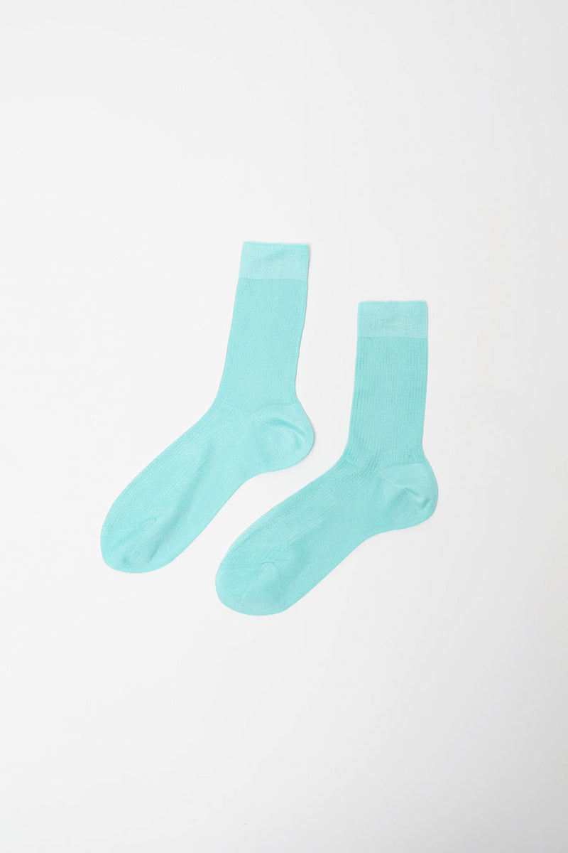 Maria La Rosa Silk Ribbed Ankle Socks in Turchino