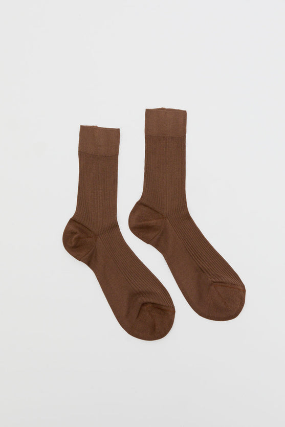 Maria La Rosa Silk Ribbed Ankle Socks in Cocco