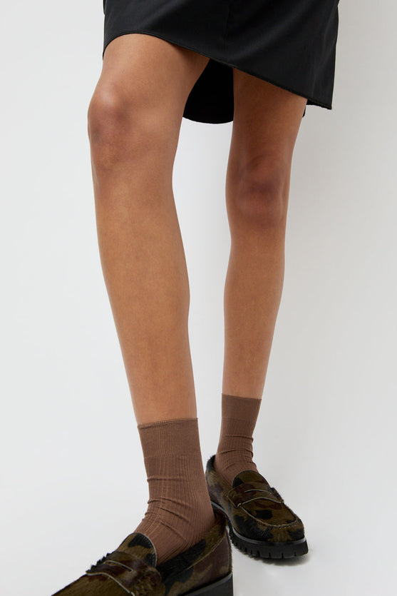 Maria La Rosa Silk Ribbed Ankle Socks in Cocco