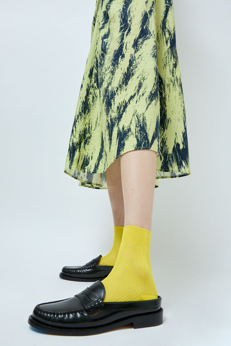 Maria La Rosa Silk Ribbed Ankle Socks in Limone