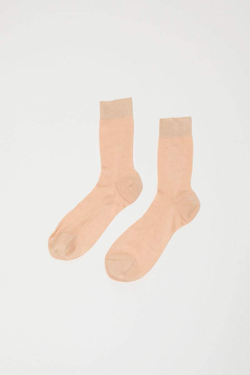 Maria La Rosa Silk Ribbed Ankle Socks in Miele