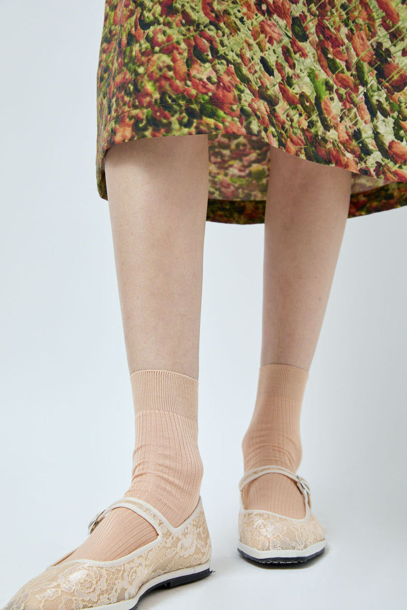 Maria La Rosa Silk Ribbed Ankle Socks in Miele