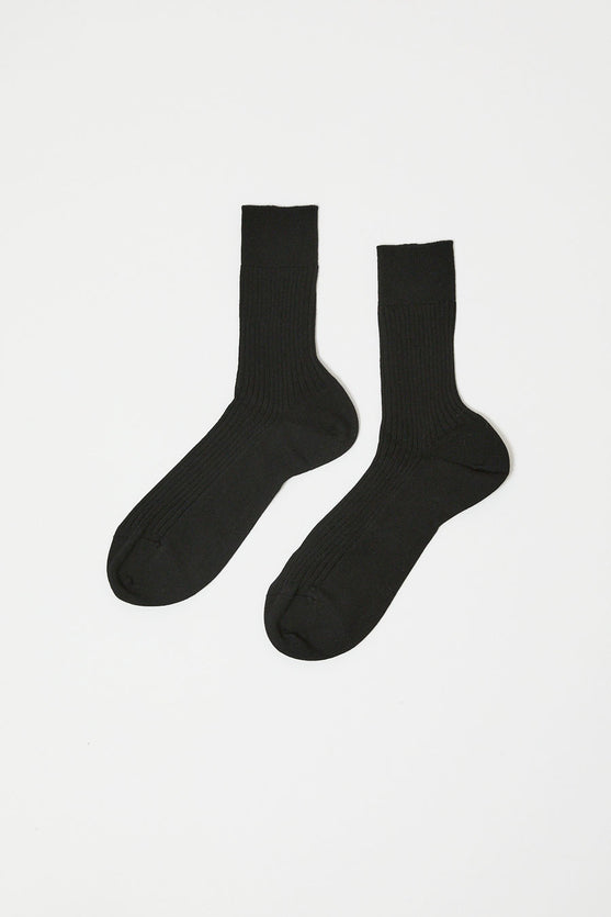 Maria La Rosa Silk Ribbed Ankle Socks in Nero