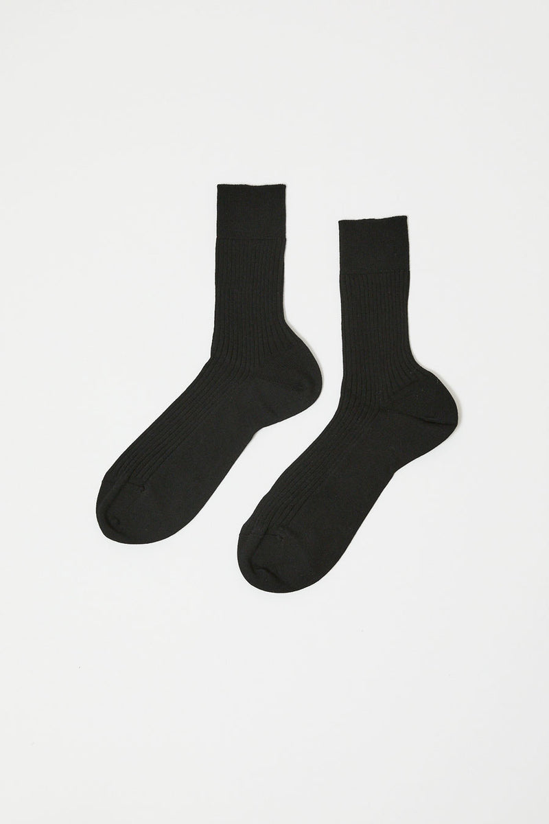 Maria La Rosa Silk Ribbed Ankle Socks in Nero