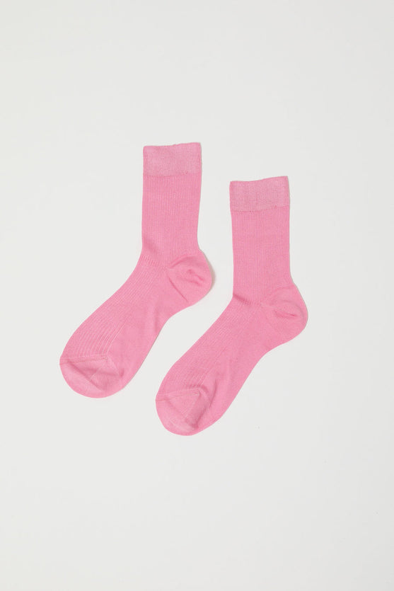 Maria La Rosa Silk Ribbed Ankle Socks in Ortensia