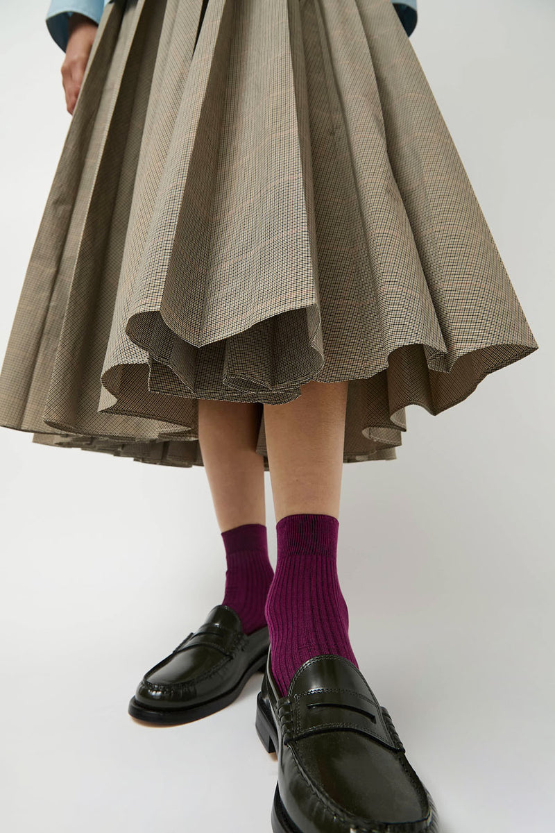 Maria La Rosa Silk Ribbed Ankle Socks in Susina