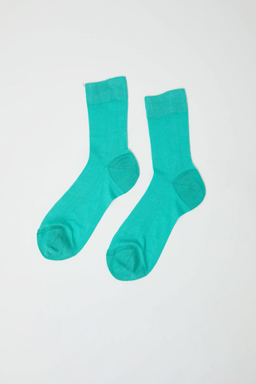 Maria La Rosa Silk Ribbed Ankle Socks in Tiffany