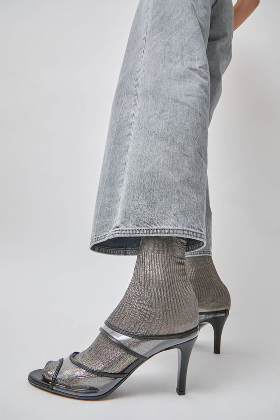 Maria La Rosa Silk Ribbed Laminated Ankle Socks in Grey