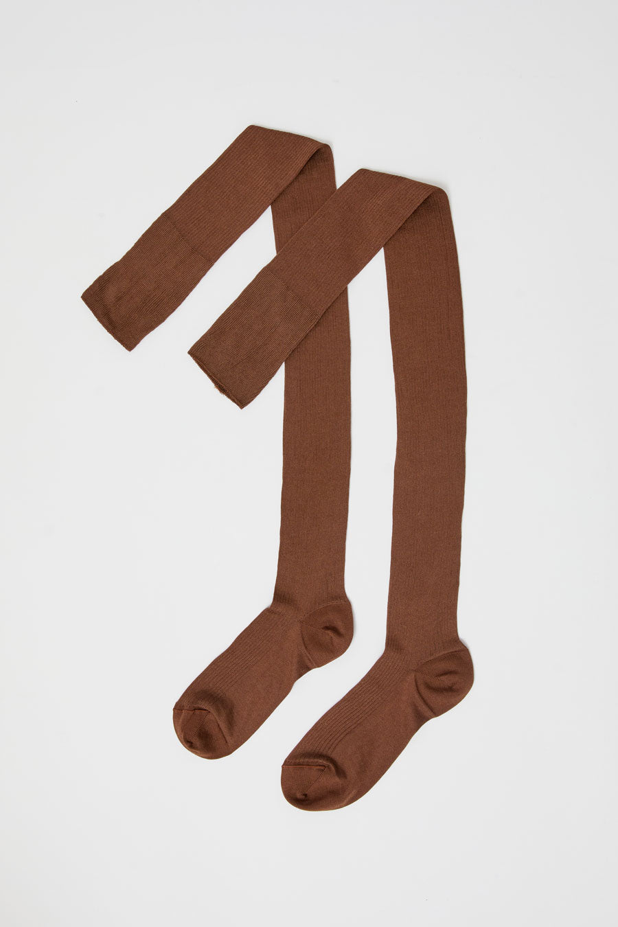 Maria La Rosa Silk Ribbed Over The Knee Socks in Cocco