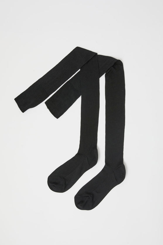Maria La Rosa Silk Ribbed Over The Knee Socks in Nero