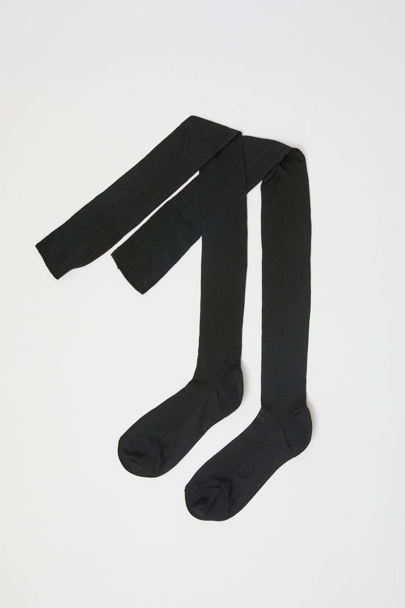 Maria La Rosa Silk Ribbed Over The Knee Socks in Nero