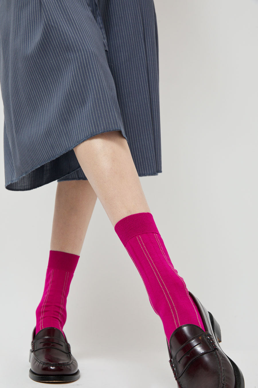 Maria La Rosa Stitch Stripe Socks in Magenta