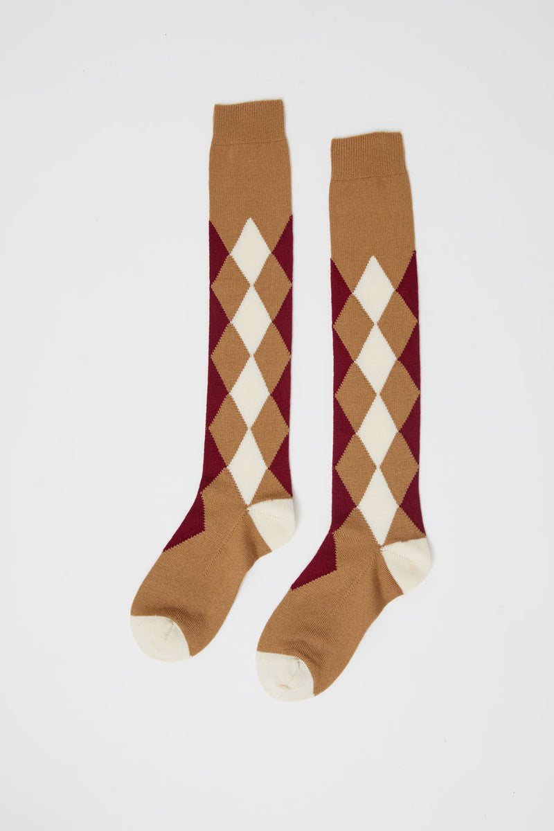 Maria La Rosa Tall Argyle Socks in Camel