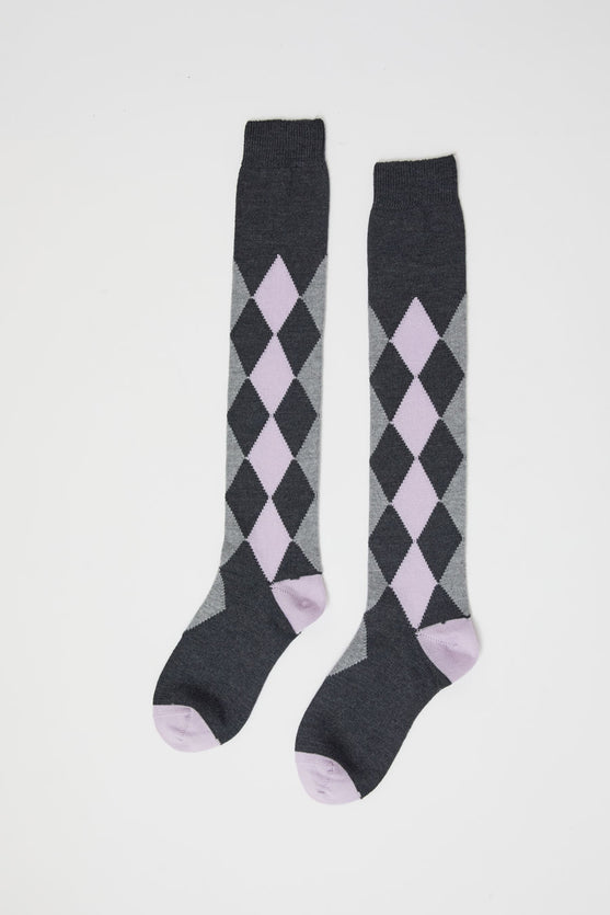 Maria La Rosa Tall Argyle Socks in Dark Grey
