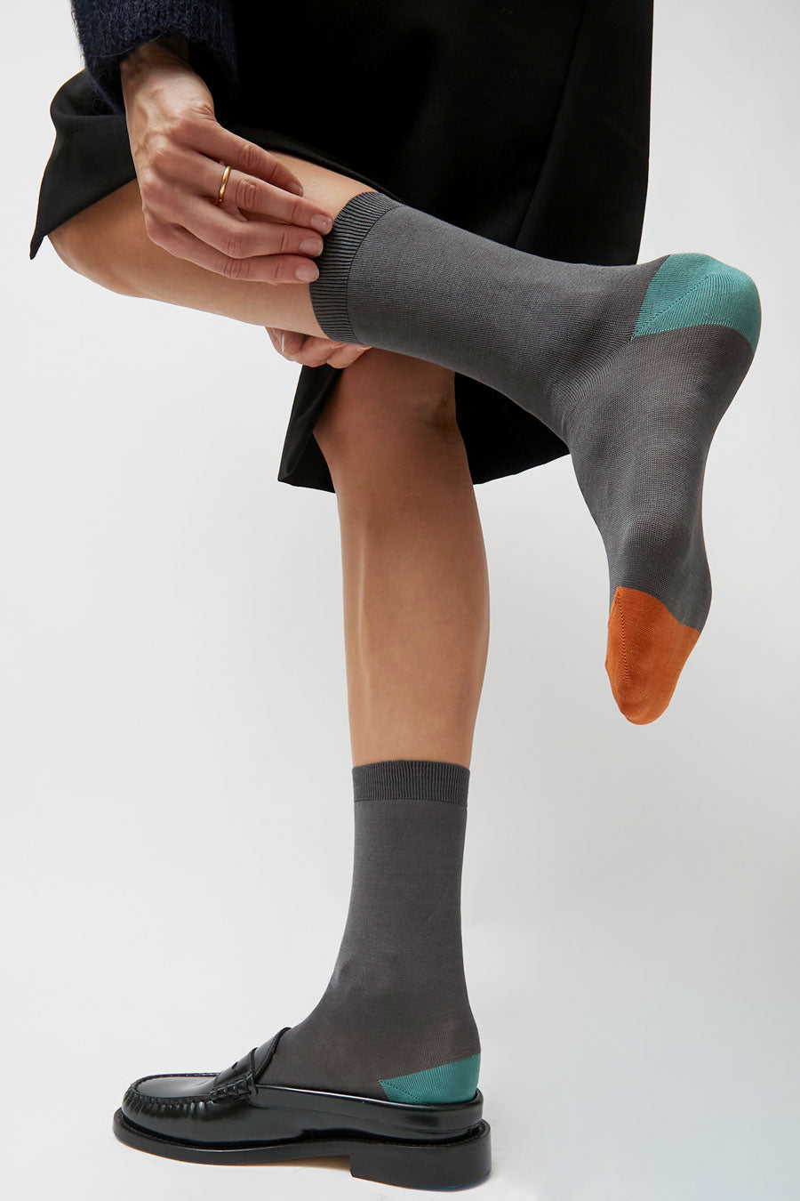 Maria La Rosa Tricolor Cotton Socks in Charcoal