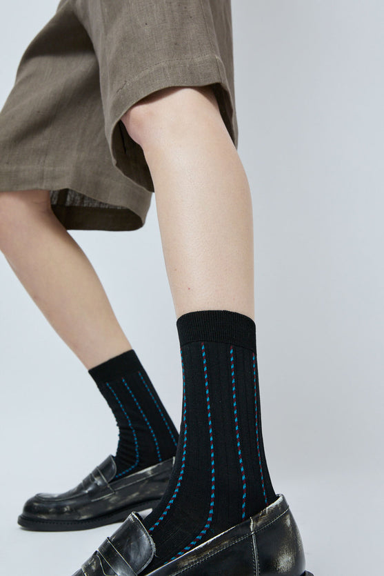 Maria La Rosa Twist Stripe Socks in Black