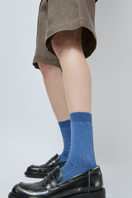 Maria La Rosa Twist Stripe Socks in Light Blue