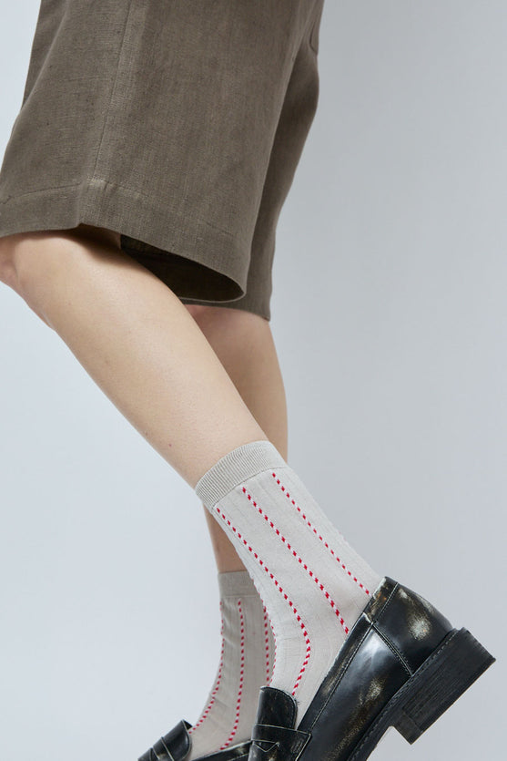 Maria La Rosa Twist Stripe Socks in Natural