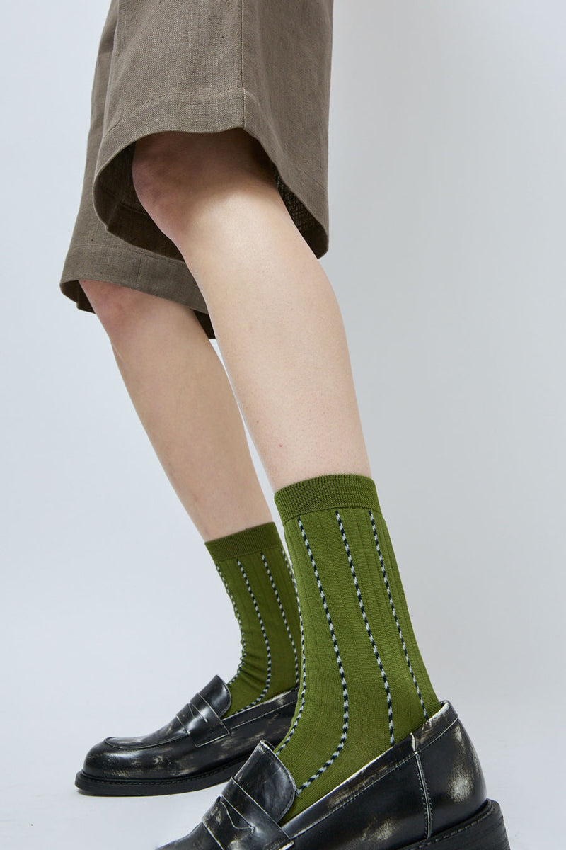 Maria La Rosa Twist Stripe Socks in Pisello