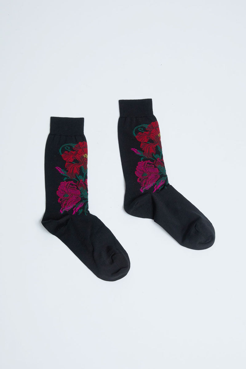 Maria La Rosa Lotus Flower Socks in Black